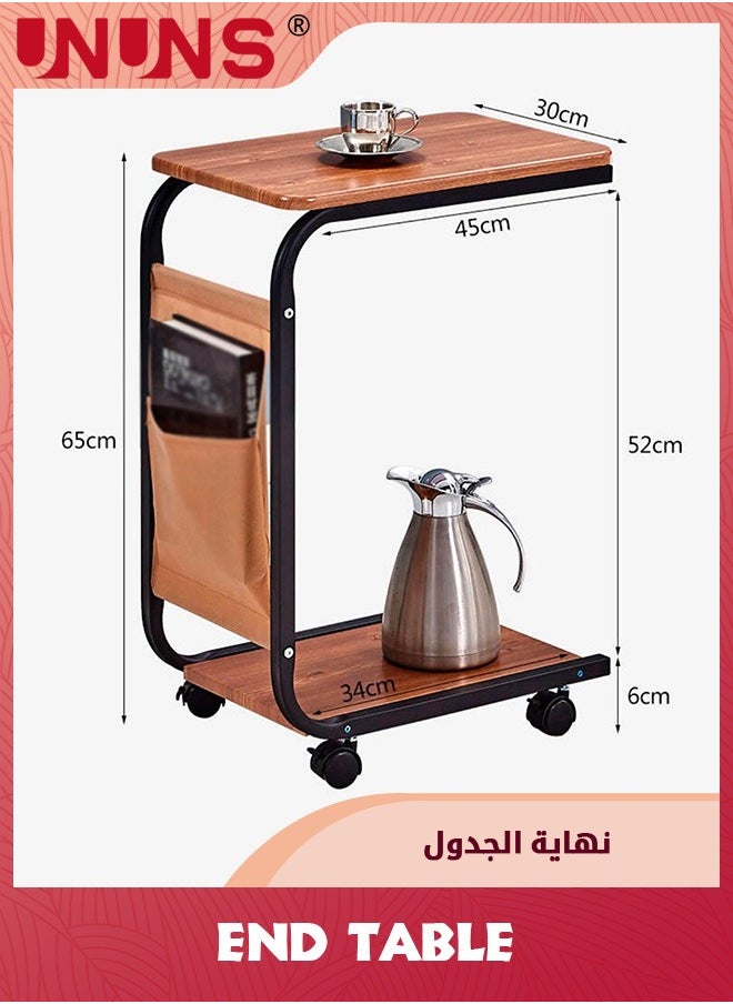 UNUNS - C-Shaped End Table,Side Table For Couch And Bed,Small Couch Side Table With Storage Bag,Sturdy Slide Under Sofa Table With Metal Frame For Living Room,Bedroom - Image 1