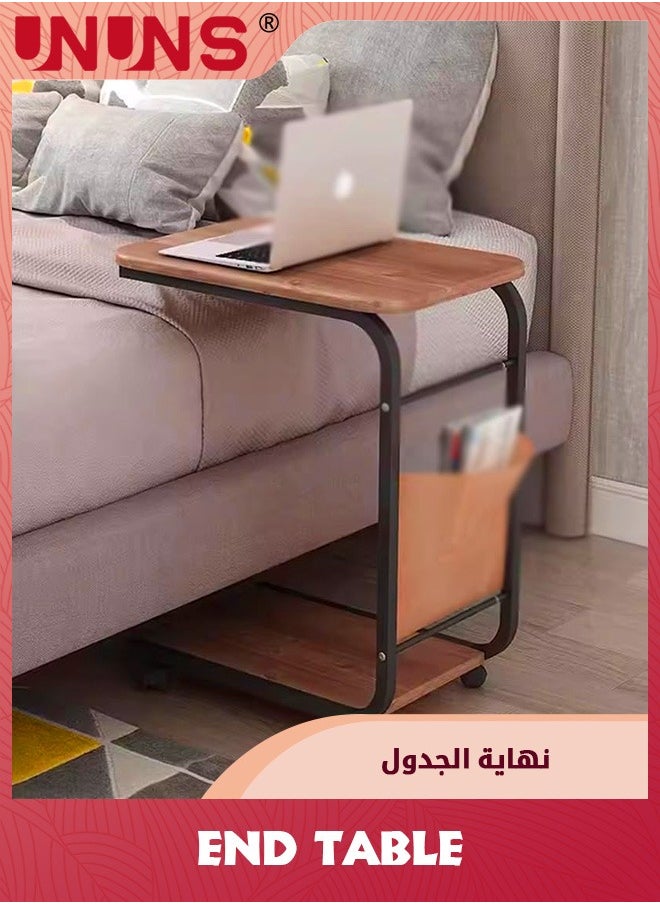 UNUNS - C-Shaped End Table,Side Table For Couch And Bed,Small Couch Side Table With Storage Bag,Sturdy Slide Under Sofa Table With Metal Frame For Living Room,Bedroom - Image 1
