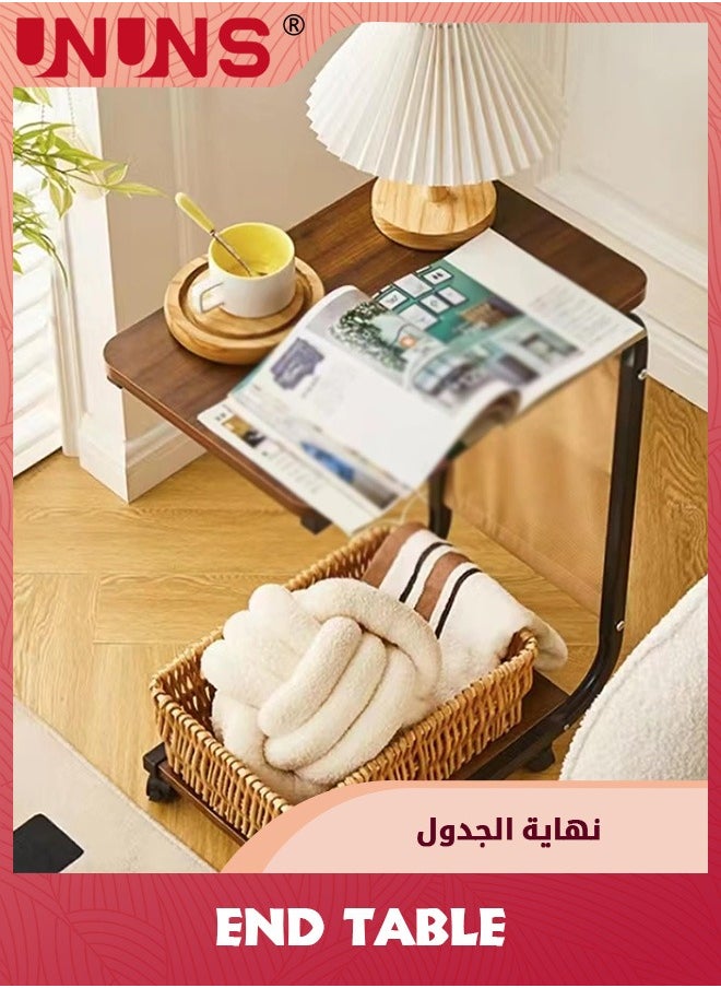 UNUNS - C-Shaped End Table,Side Table For Couch And Bed,Small Couch Side Table With Storage Bag,Sturdy Slide Under Sofa Table With Metal Frame For Living Room,Bedroom - Image 1