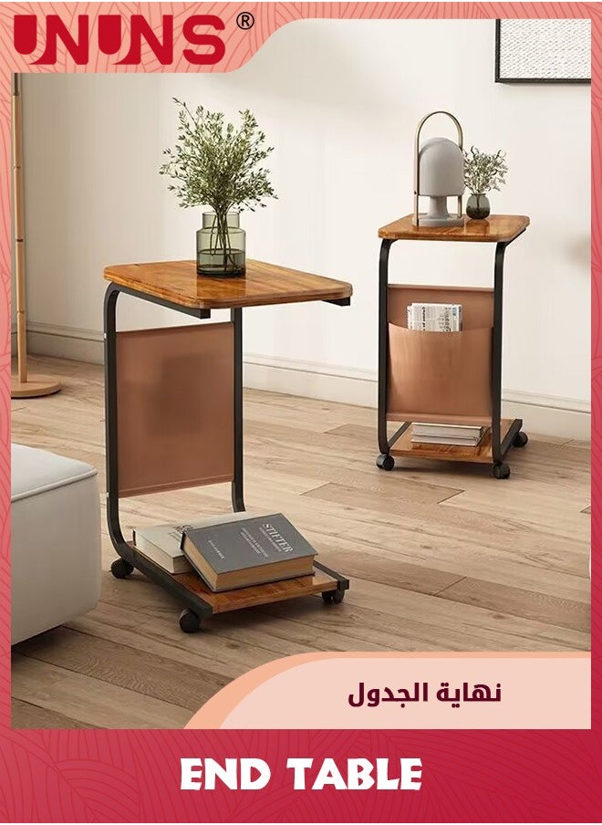 UNUNS - C-Shaped End Table,Side Table For Couch And Bed,Small Couch Side Table With Storage Bag,Sturdy Slide Under Sofa Table With Metal Frame For Living Room,Bedroom - Image 1