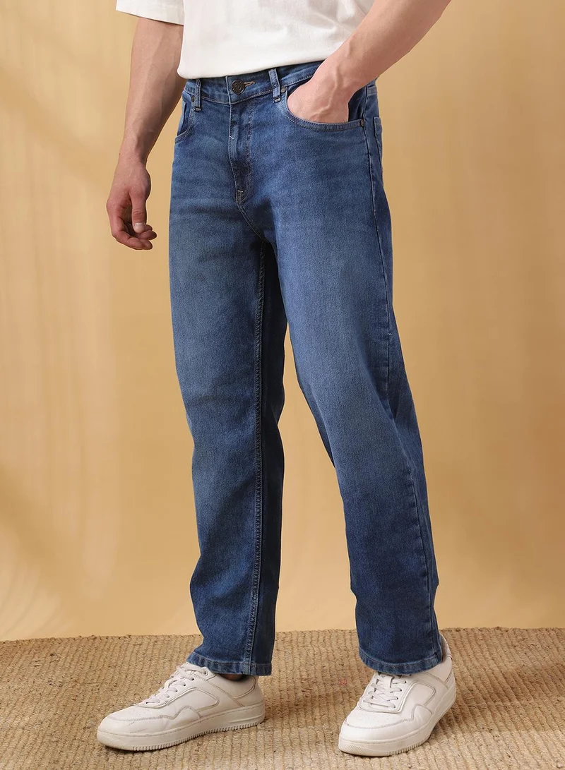 Dennis Lingo Men's Indigo Cotton Stretch Washed Full Length Relaxed Jeans