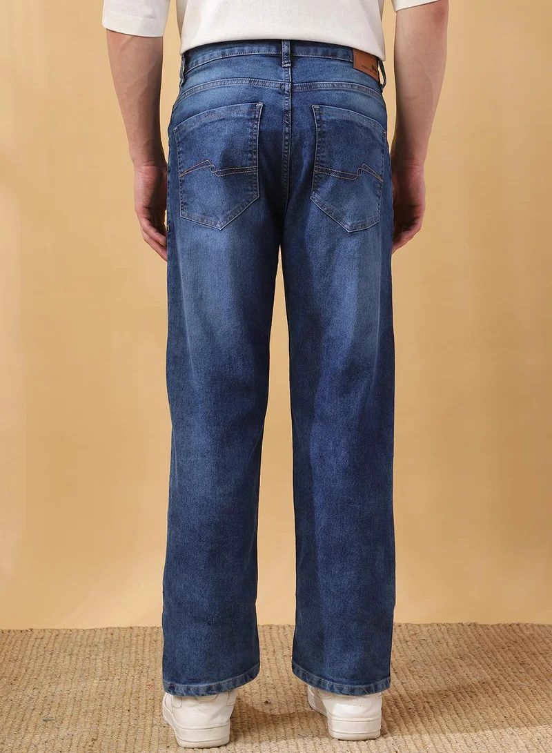 Dennis Lingo Men's Indigo Cotton Stretch Washed Full Length Relaxed Jeans