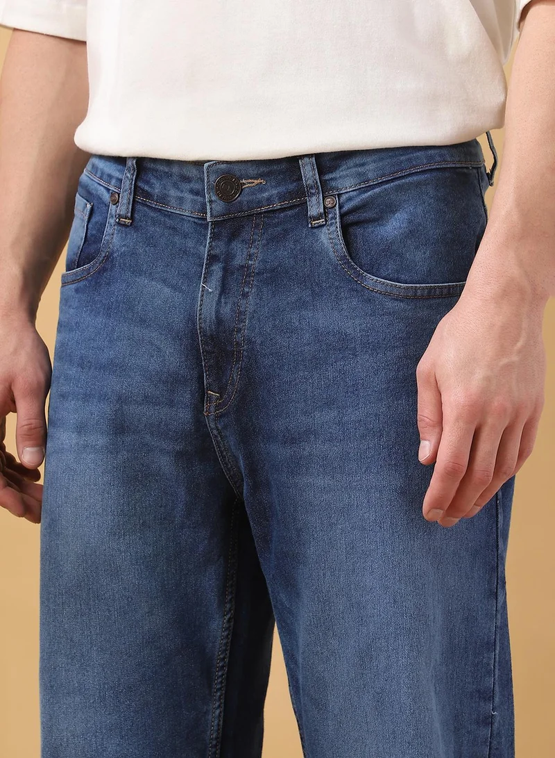 Dennis Lingo Men's Indigo Cotton Stretch Washed Full Length Relaxed Jeans