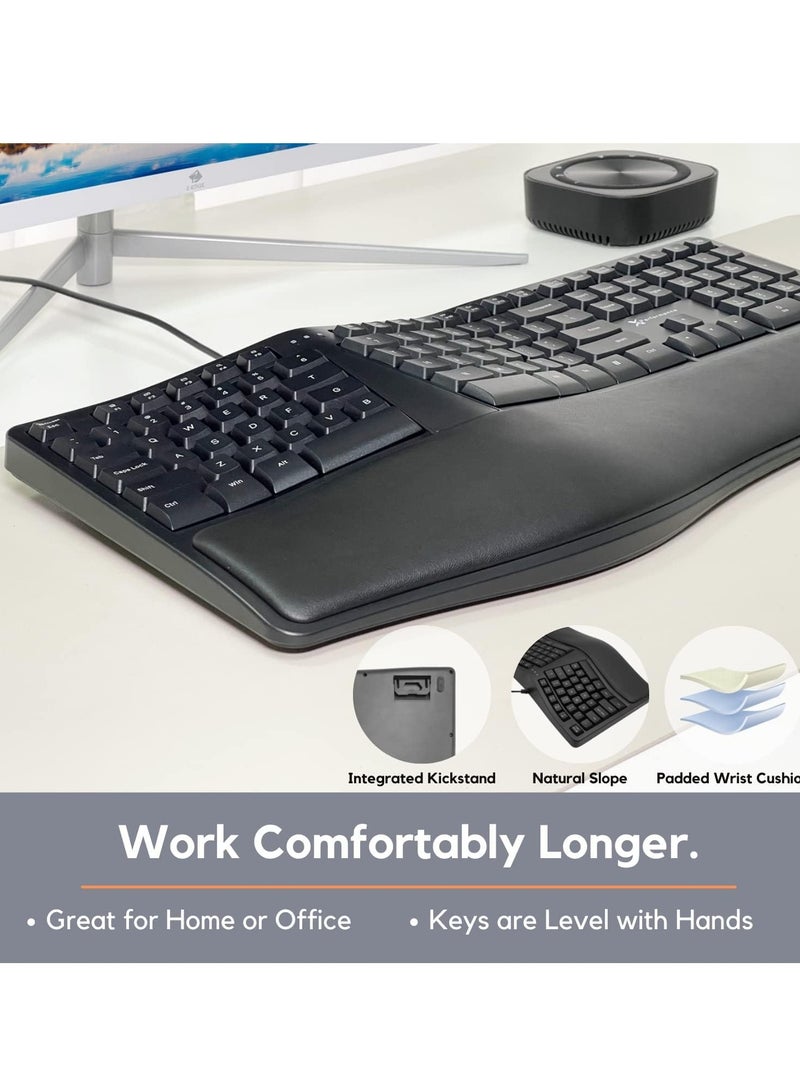 Wired Ergonomic Keyboard with Cushioned Wrist Rest - Type Naturally and Comfortably Longer - USB Wired Keyboard for Laptop with 110 Keys u0026 5ft Cable - Split Keyboard for PC, Computer Ergo Keyboard  - Image 5