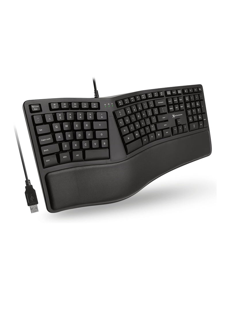 Wired Ergonomic Keyboard with Cushioned Wrist Rest - Type Naturally and Comfortably Longer - USB Wired Keyboard for Laptop with 110 Keys u0026 5ft Cable - Split Keyboard for PC, Computer Ergo Keyboard  - Image 1