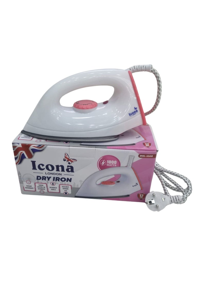Icona Electric Dry Iron – Lightweight Clothes Iron with Adjustable Temperature Control, Non-Stick Soleplate for Smooth Ironing (White) - Image 4