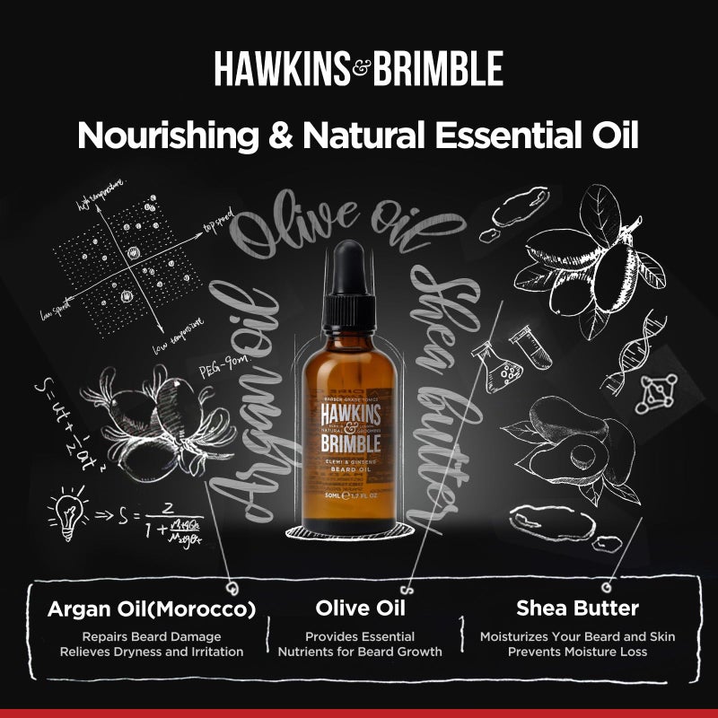 Hawkins & Brimble Beard Oil For Men Growth - Sandalwood Scent with Argan & Castor Oils, Shea Butter | Softens & Moisturizes, Promotes Healthy Beard Growth, 50ml - Image 3