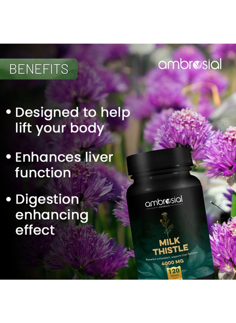 ambrosial Milk Thistle 4000mg High Strength Liver Support Antioxidant Liver Detox Supplement (Pack of 1-120 Tablets)  - Image 4