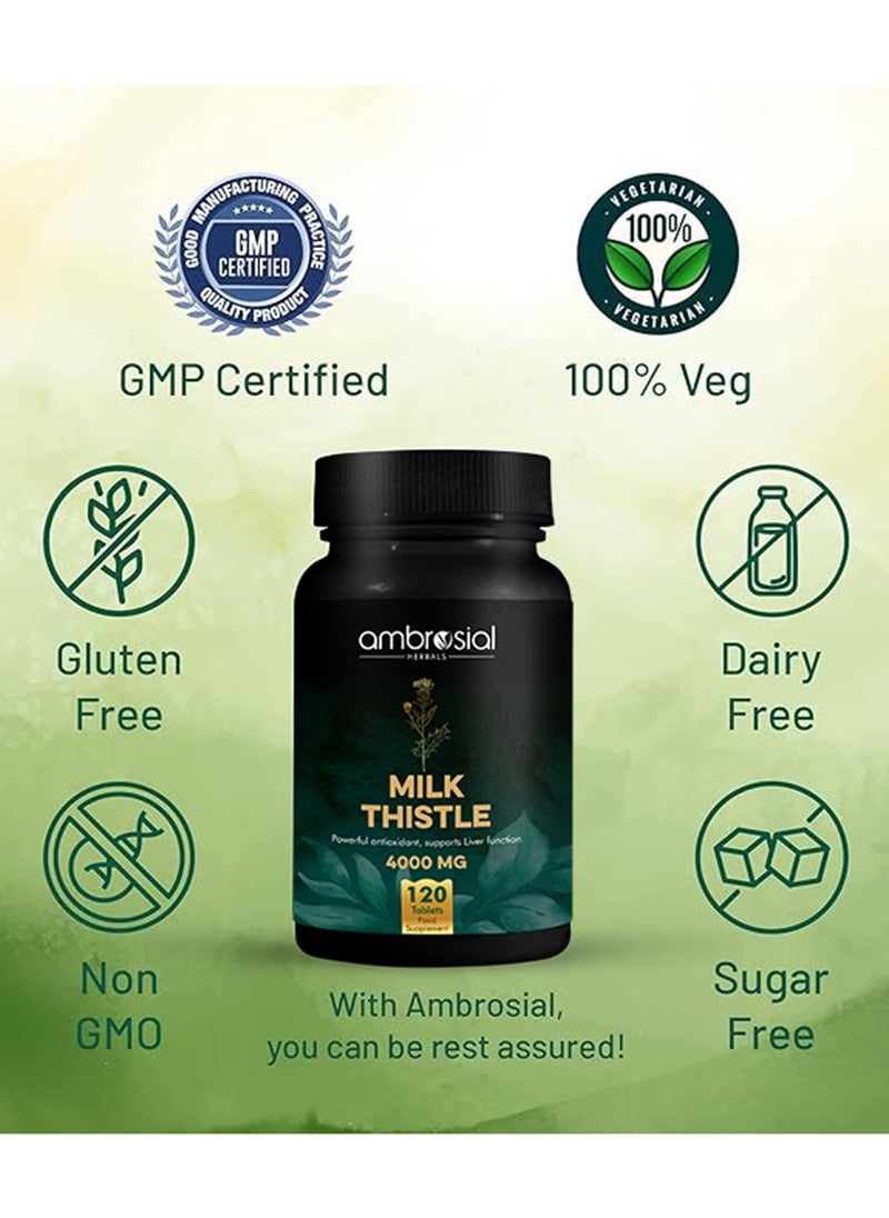 ambrosial Milk Thistle 4000mg High Strength Liver Support Antioxidant Liver Detox Supplement (Pack of 1-120 Tablets)  - Image 3