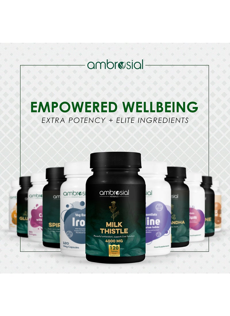 ambrosial - حرشف الشوك 4000 ملغ مكمل دعم الكبد المضاد للأكسدة Detox الكبد (عبوة من 1-120 قرص) - Image 1
