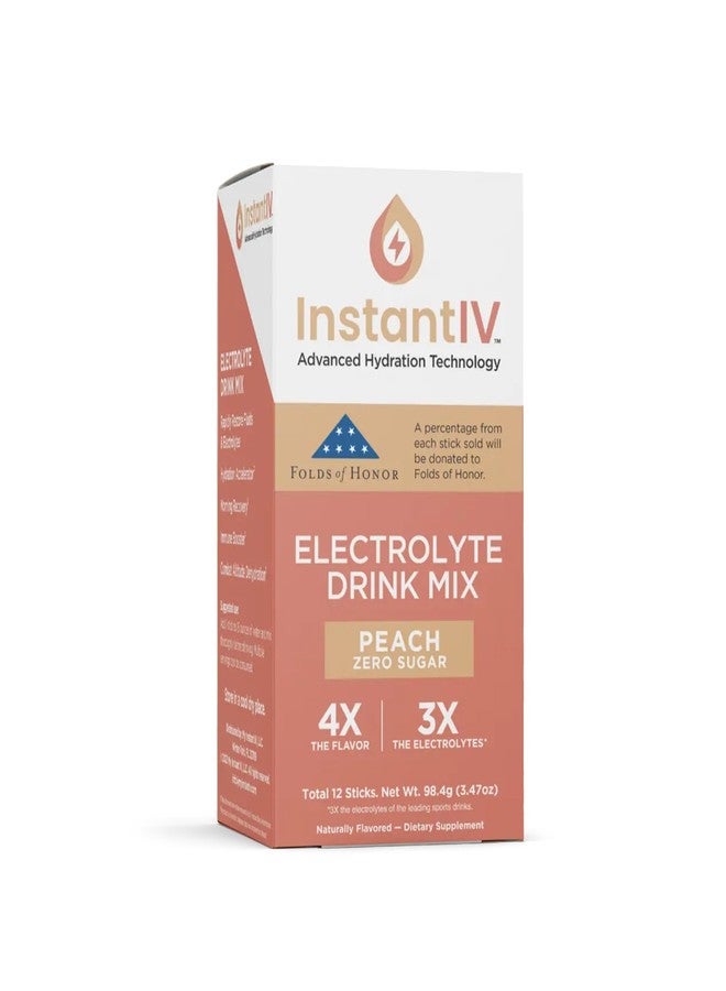 Instant IV Electrolytes Powder - 3X Electrolytes, Zero Sugar with Vitamin C, B3, B6, Electrolytes Powder Packets for Hydration, Recovery & Immunity, Vegan & Gluten Free | Peach - 12 Packets - Image 1
