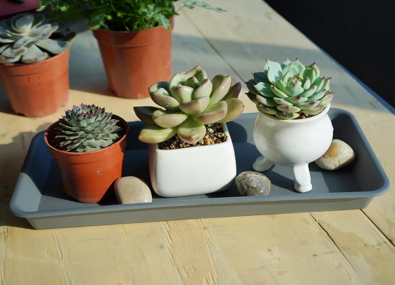 VUWEZ 4 Pack Plastic Plant Trays - Rectangular 17 18 inch, Indoor/Outdoor Plant Water Drip Trays for Flower Pot Planter, Windowsill (7.8 x 17.5'', Gray) - Image 3
