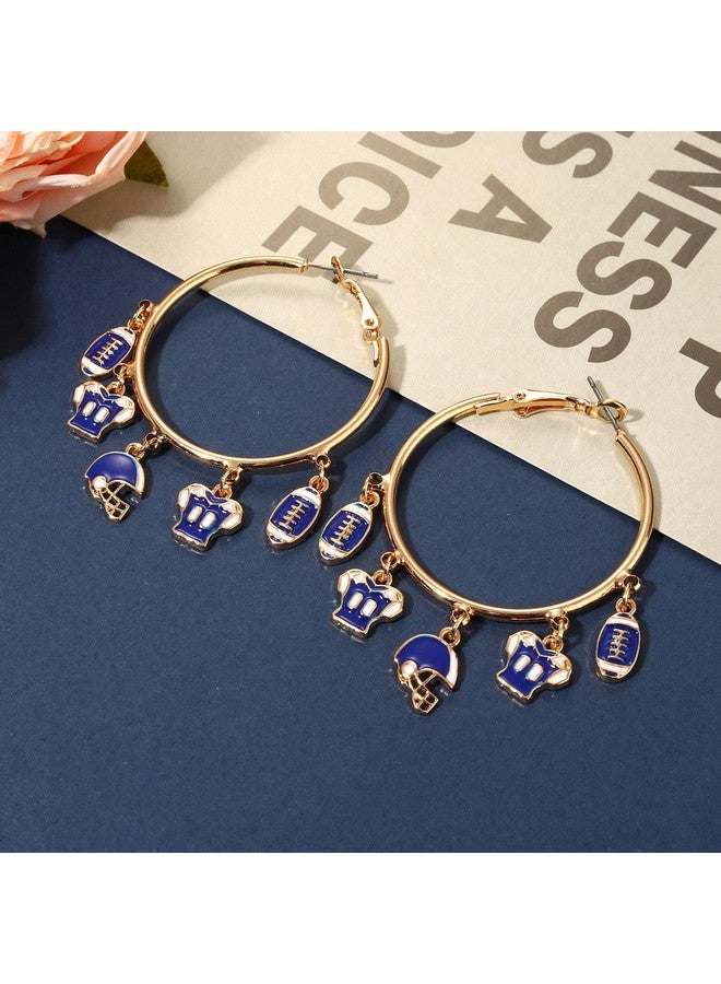 فالين أقراط كرة قدم يوم اللعبة للنساء، أقراط متدلية على شكل خوذة كرة قدم، أقراط رياضية ليوم السباق باللونين الأحمر والأزرق، إكسسوارات يوم الميدان، مجوهرات أمهات كرة القدم، هدايا إكسسوارات (اللون ب) - Image 2