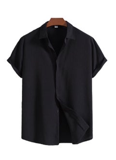 Generic Summer new men's short-sleeved shirt loose solid color button short-sleeved shirt cotton shirt for men  - Image 1
