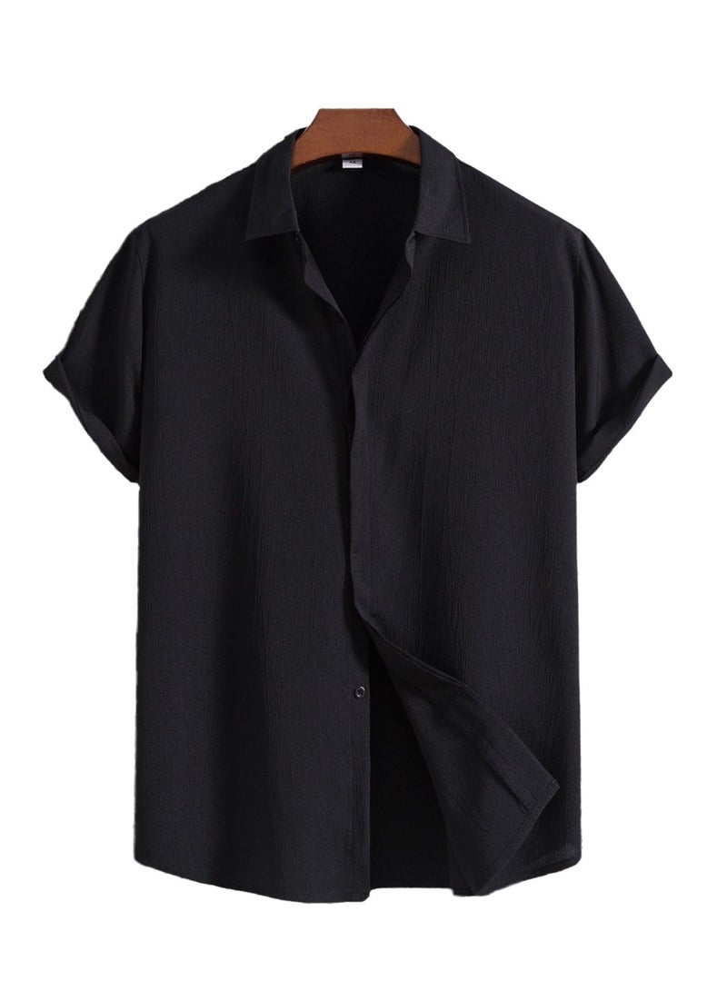 Summer new men's short-sleeved shirt loose solid color button short-sleeved shirt cotton shirt for men  - Image 1