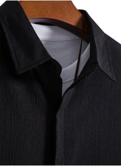 Generic Summer new men's short-sleeved shirt loose solid color button short-sleeved shirt cotton shirt for men  - Image 4