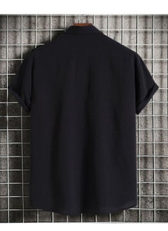 Generic Summer new men's short-sleeved shirt loose solid color button short-sleeved shirt cotton shirt for men  - Image 2
