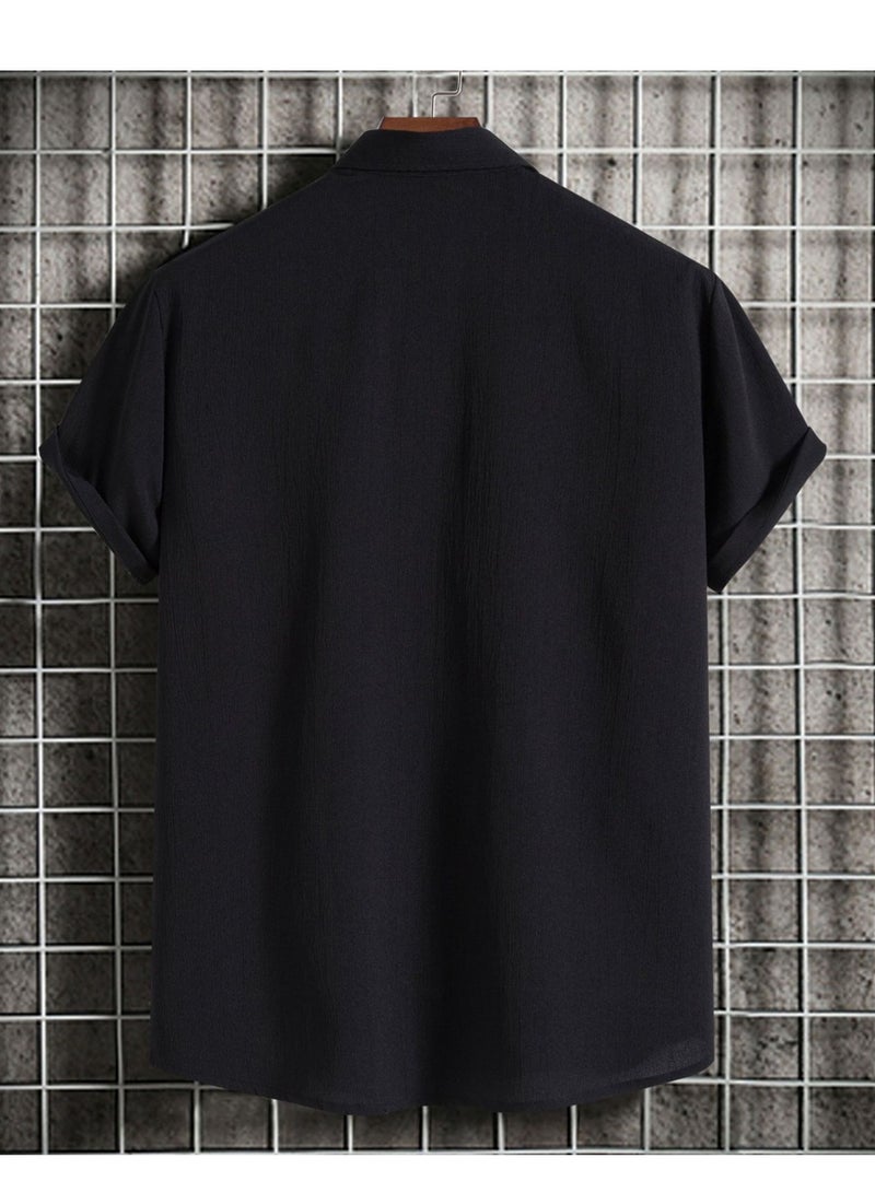 Summer new men's short-sleeved shirt loose solid color button short-sleeved shirt cotton shirt for men  - Image 2
