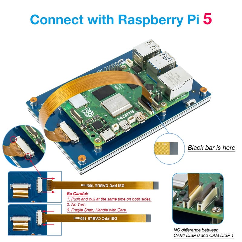 Hosyond شاشة هوسيوند 5 إنش تعمل باللمس IPS MIPI DSI متوافقة مع Raspberry Pi 5/4/3، دقة 800x480 بكسل، واجهة خالية من السائق للشاشة السعوية - Image 5