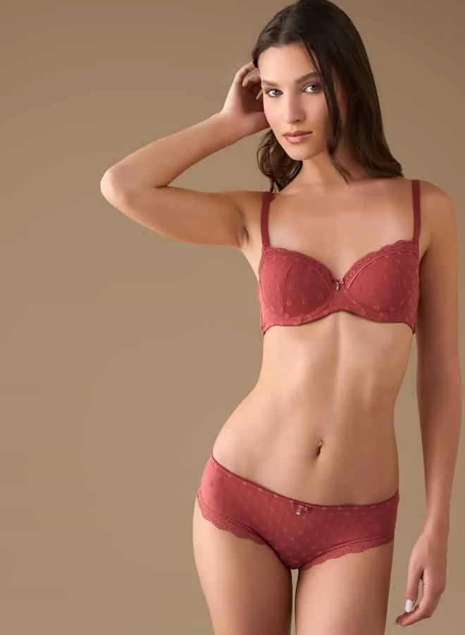 Splash FAV Mesh Textured Bra with Hook and Eye Closure and Lace Detail