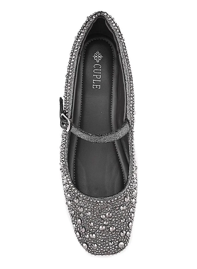 Cuple Black Cuple Embellished Mary Jane Ballerina Flats for Women | Best Price UAE