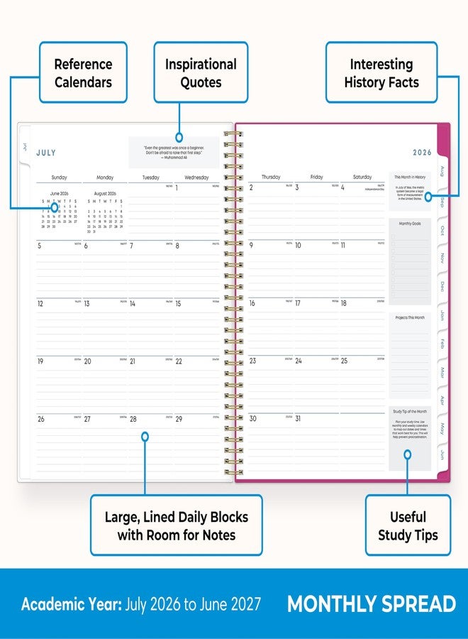 Blue Sky 2026-2027 Weekly and Monthly Academic Year Student Planner Calendar, July 2026 - June 2027, 8.5" x 11", Flexible Cover, Wirebound, Laminated Tabs, Storage Pocket, Star Confetti Bright - Image 4