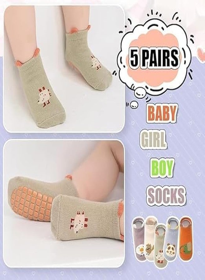 KIDINGTON 5 Pairs Baby Socks Set 0 to 6 Months, Antislip Socks for New Born Baby, Non Slip Grip Ankle Socks with Non Skid Soles Infants Socks for Toddler Girls Boys 6-12 Months Baby Shower Gifts - Image 3