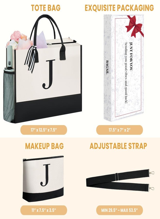باجيل حقيبة تسوق تحمل الأحرف الأولى من اسم BAGAIL، هدايا عيد ميلاد شخصية للنساء، المعلمات، الصديقات، الأمهات، حفلات الزفاف، حقيبة شاطئ منقوشة (لون عاجي - قطعتان، J) - Image 2