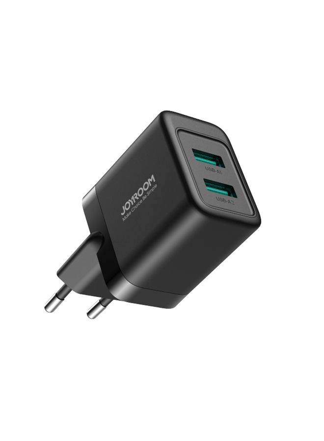 بيوينتي JOYROOM JR-TCN01 2.4A Dual Ports USB Charger, Plug:EU Plug(Black) - Image 2