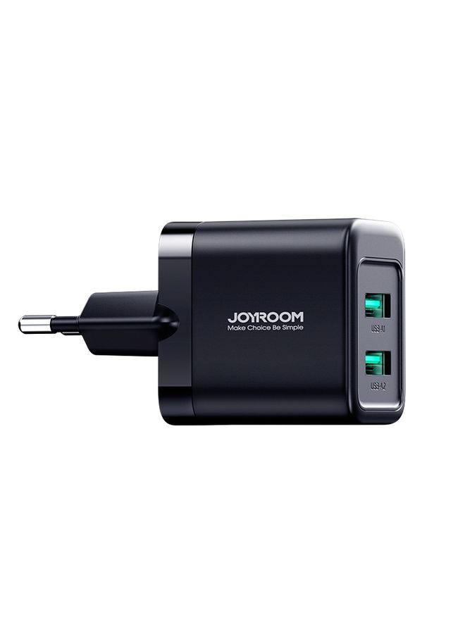 بيوينتي JOYROOM JR-TCN01 2.4A Dual Ports USB Charger, Plug:EU Plug(Black) - Image 1