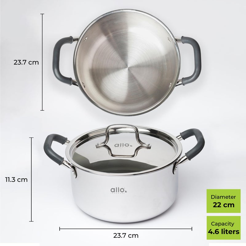 Allo Allo CookSafe TriPly Stainless Steel Casserole Saucepot Stockpot with Stainless Steel Lid Induction Friendly, Naturally Non Stick, 22cm, 4.6 Litre  - Image 2