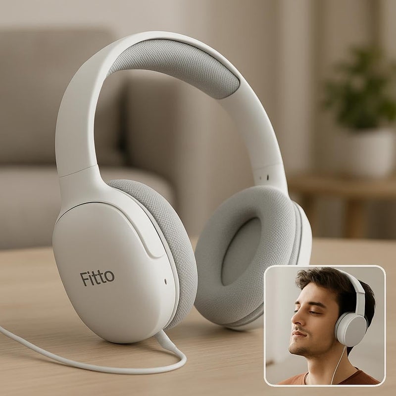 Fitto Over Ear Headphones - White, Comfortable Design, Noise Isolation, Wired Connectivity - Image 3