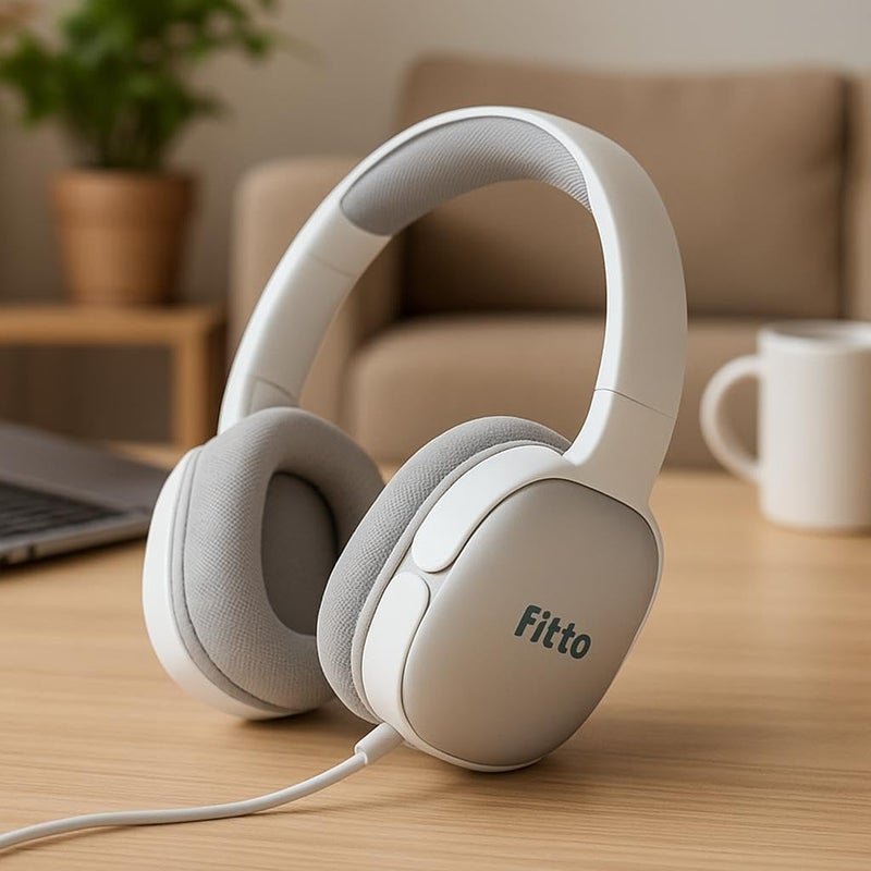 Fitto Over Ear Headphones - White, Comfortable Design, Noise Isolation, Wired Connectivity - Image 2