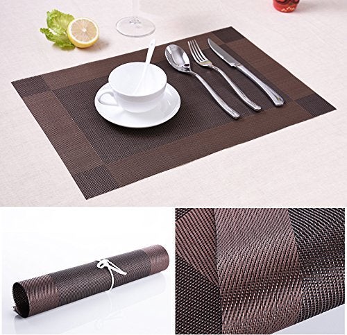 Baskety (Set of 4 PCS) Colorful Mats Place Mats Tablemates Dining Tablemates Washable Heat-Resistant for Dining Table 30cm*45 cm Dining Table Kitchen Placemats(Brown) - Image 2