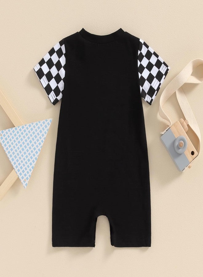 Karuedoo Newborn Baby Boy Girl Clothes Checkered Plaid Romper Jumpsuit Short Sleeve One-Piece Bodysuit Infant Summer Outfit (A-Black, 0-3 Months) - Image 4