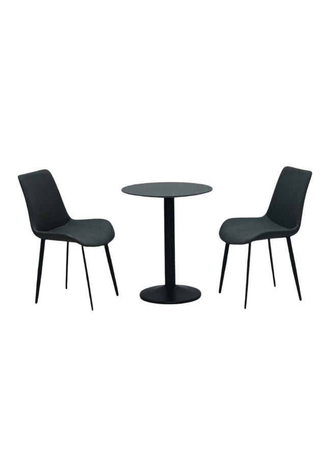 SULSHA SULSHA 3-Piece Square Dining Set | Sturdy Kitchen Dining Table With 2 Dining Chairs | 1+2 Seater Modern Design Furniture For Home, Dining Room - 60x60x75 Black/Mable  - Image 2
