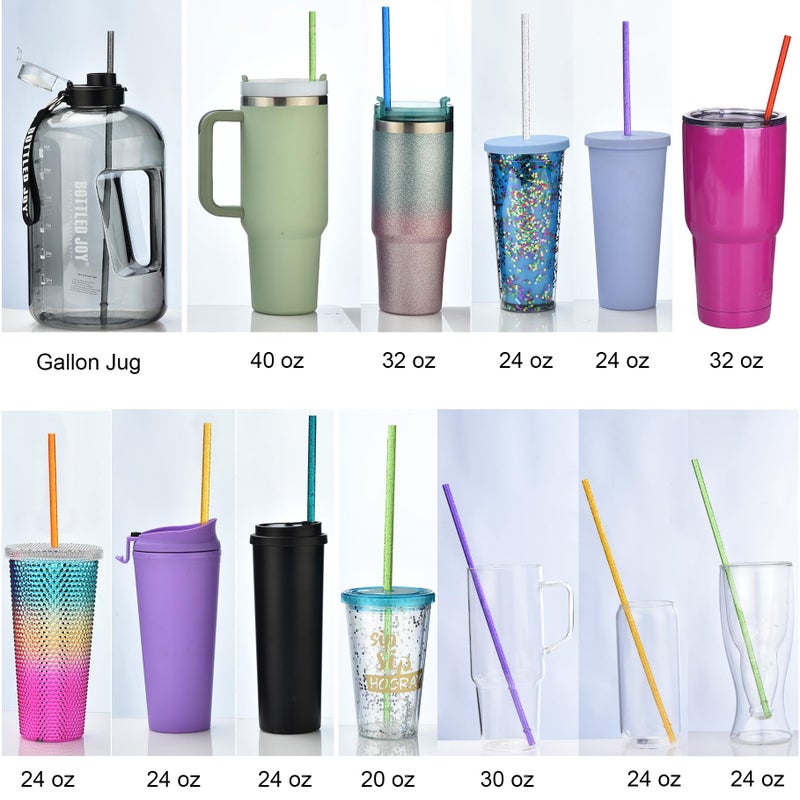 ALINK 12-Pack Reusable Glitter Straws, 13 inch Extra Long Hard Plastic Tumbler Straws for Stanley Cups, 64 oz 40 oz 32 oz Tumblers, Yeti, Mason Jar, Gallon Jug with Brush - Assroted Colored - Image 4