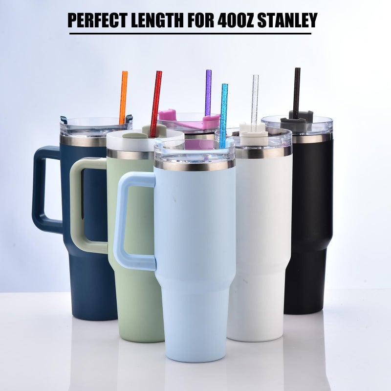 ALINK 12-Pack Reusable Glitter Straws, 13 inch Extra Long Hard Plastic Tumbler Straws for Stanley Cups, 64 oz 40 oz 32 oz Tumblers, Yeti, Mason Jar, Gallon Jug with Brush - Assroted Colored - Image 5