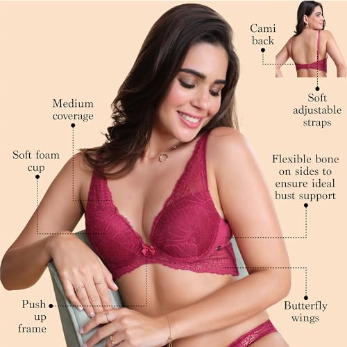 Enamor F091 Butterfly Cleavage Enhancer Plunge Push-Up Bra - Padded Wired Medium Coverage - Image 3