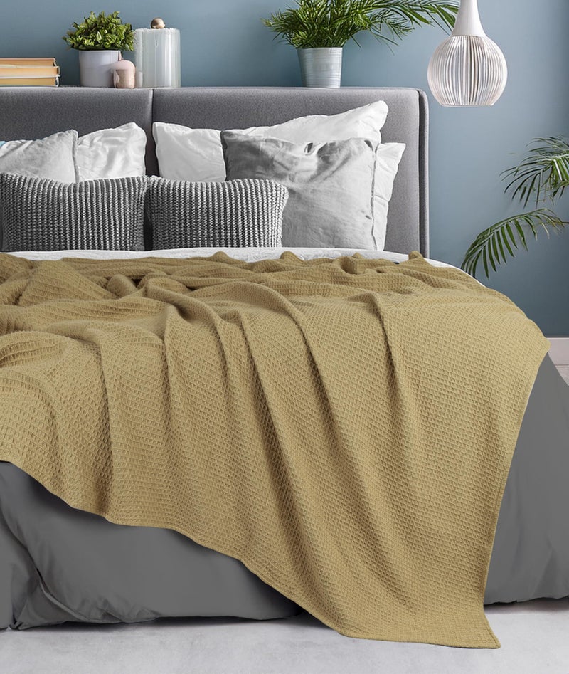 Tex Trend 100% Cotton Blanket – Soft and Breathable Twin XL Waffle Blanket – All Season Comfort – Suitable for Bed Layering, Sofa, Couch - Khaki (60”x90”) - Image 2