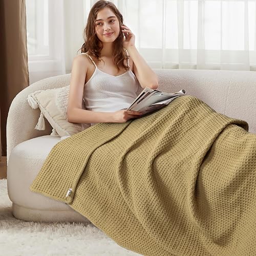 Tex Trend 100% Cotton Blanket – Soft and Breathable Twin XL Waffle Blanket – All Season Comfort – Suitable for Bed Layering, Sofa, Couch - Khaki (60”x90”) - Image 3