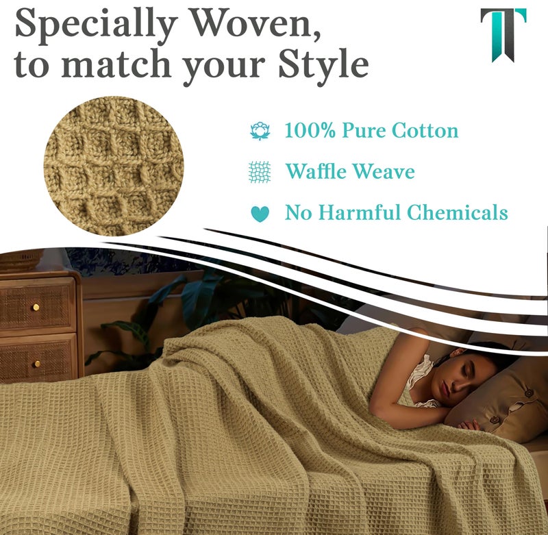 Tex Trend 100% Cotton Blanket – Soft and Breathable Twin XL Waffle Blanket – All Season Comfort – Suitable for Bed Layering, Sofa, Couch - Khaki (60”x90”) - Image 5