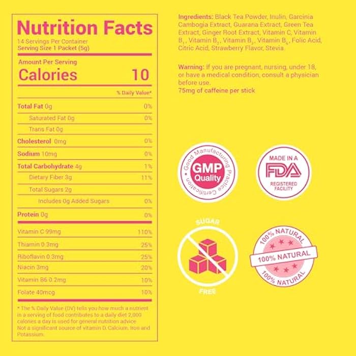 SkinnyBoost Skinny Teas Instant Tea Sticks – Energizing Daytime Tea – 14 Ct – Black & Green Tea with Garcinia Cambogia, Inulin, Vitamin C, B Vitamins & Folate – Clean Energy Boost (Hibiscus Berry) - Image 2