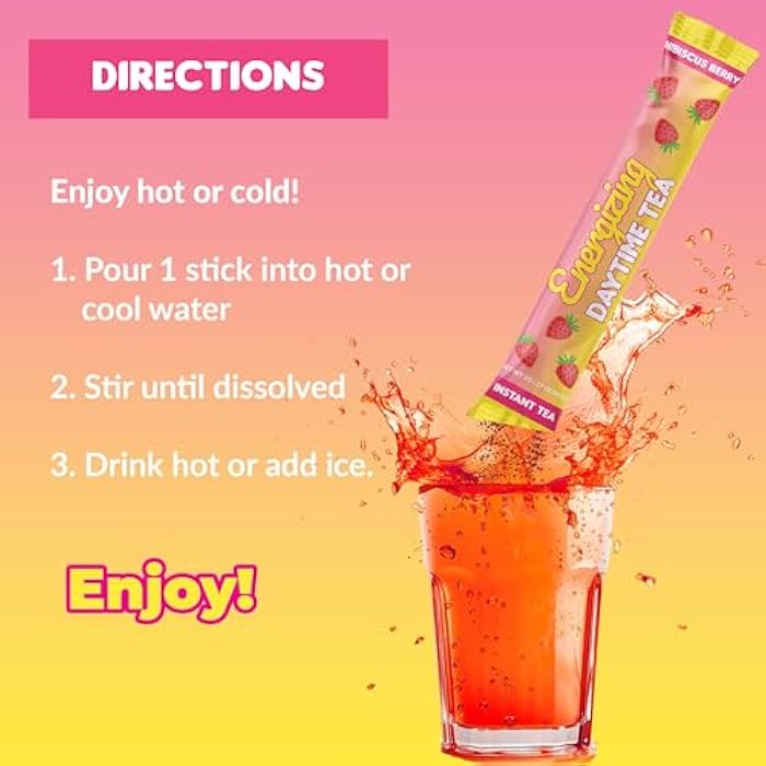 SkinnyBoost Skinny Teas Instant Tea Sticks – Energizing Daytime Tea – 14 Ct – Black & Green Tea with Garcinia Cambogia, Inulin, Vitamin C, B Vitamins & Folate – Clean Energy Boost (Hibiscus Berry) - Image 4