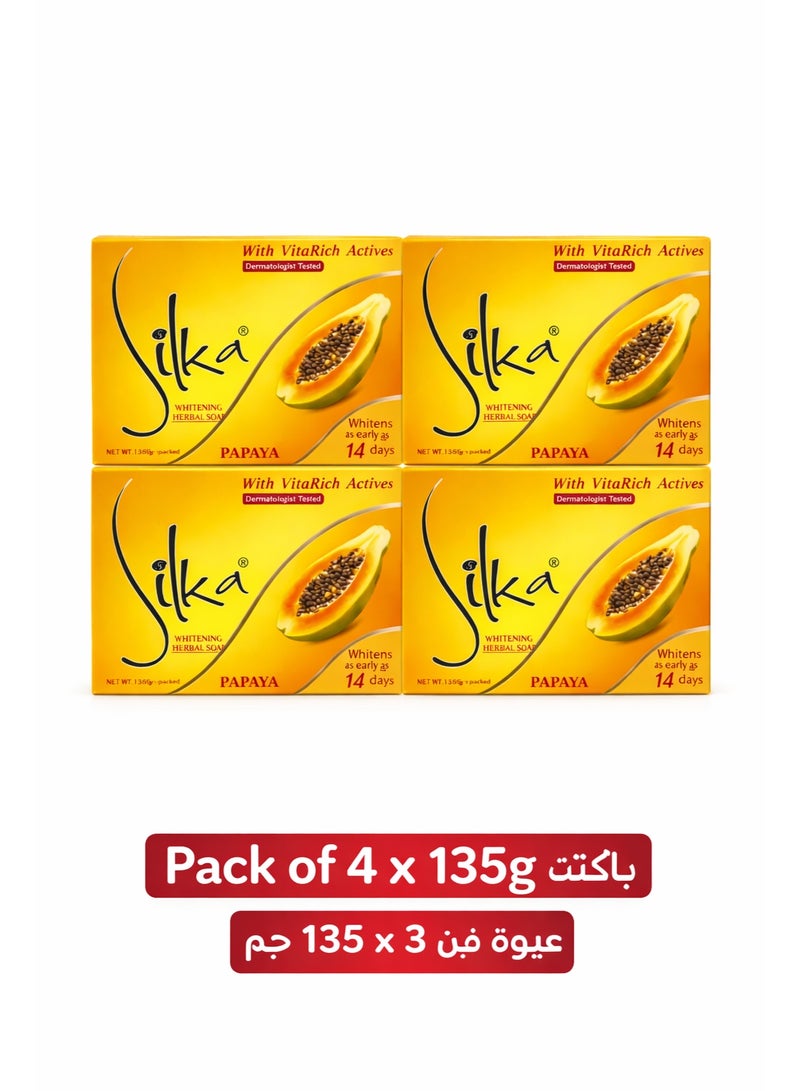 Silka Papaya Whitening Herbal Soap 135g Pack of 4 with VitaRich Actives - Brightening Cleansing Soap for Smooth and Radiant Skin - Image 1