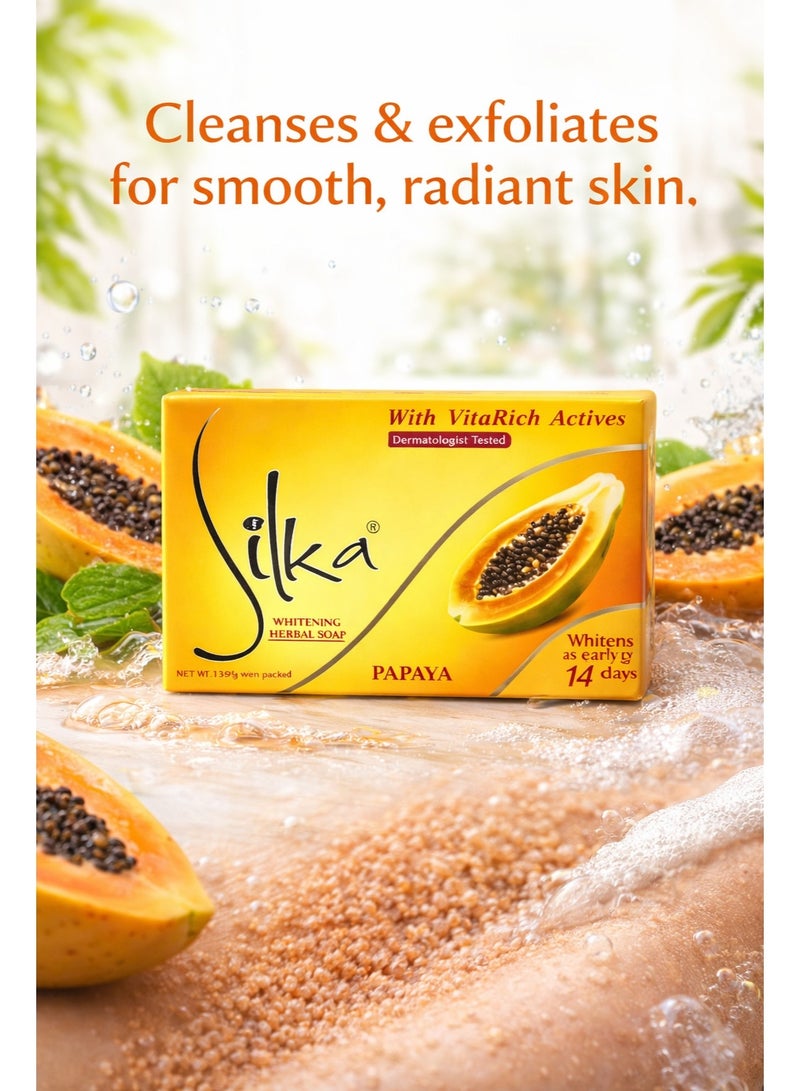 Silka Papaya Whitening Herbal Soap 135g Pack of 4 with VitaRich Actives - Brightening Cleansing Soap for Smooth and Radiant Skin - Image 3