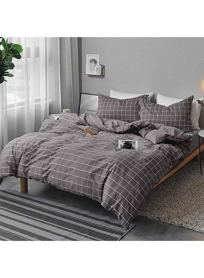 ليكسين طقم غطاء لحاف بتصميم هندسي من 4 قطع، رمادي/أبيض، 200×230 سم - Image 1