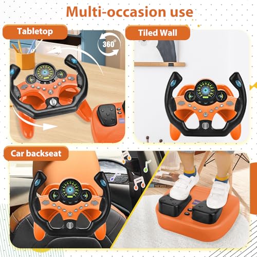 RedCrab Steering Wheels with Brake and Gas Pedals Toy for KidsPretend Driving Seat Toys with Light and MusicSimulated Driving for ToddlersBaby Electric Early Learning Educational Toys Orange - Image 5