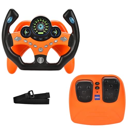 RedCrab Steering Wheels with Brake and Gas Pedals Toy for KidsPretend Driving Seat Toys with Light and MusicSimulated Driving for ToddlersBaby Electric Early Learning Educational Toys Orange - Image 1