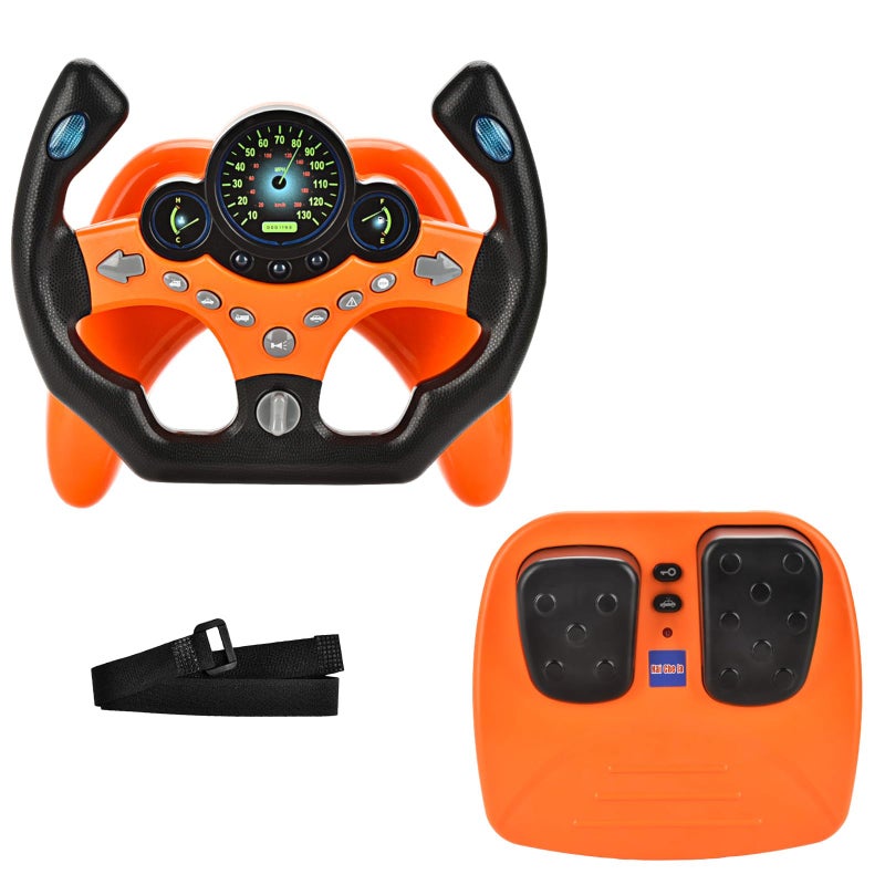 RedCrab Steering Wheels with Brake and Gas Pedals Toy for KidsPretend Driving Seat Toys with Light and MusicSimulated Driving for ToddlersBaby Electric Early Learning Educational Toys Orange - Image 3